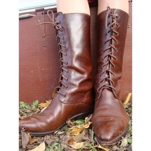 VTG Cole Haan Tall Brown Leather Lace-up Boots US SZ 7B